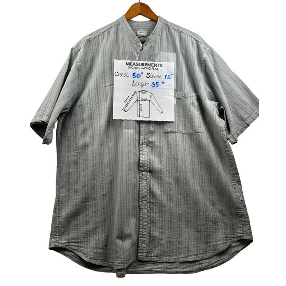 John P. Men's Sage Textured Cotton Band Collar Button-Up Shirt | Made in Greece - Picture 5 of 6